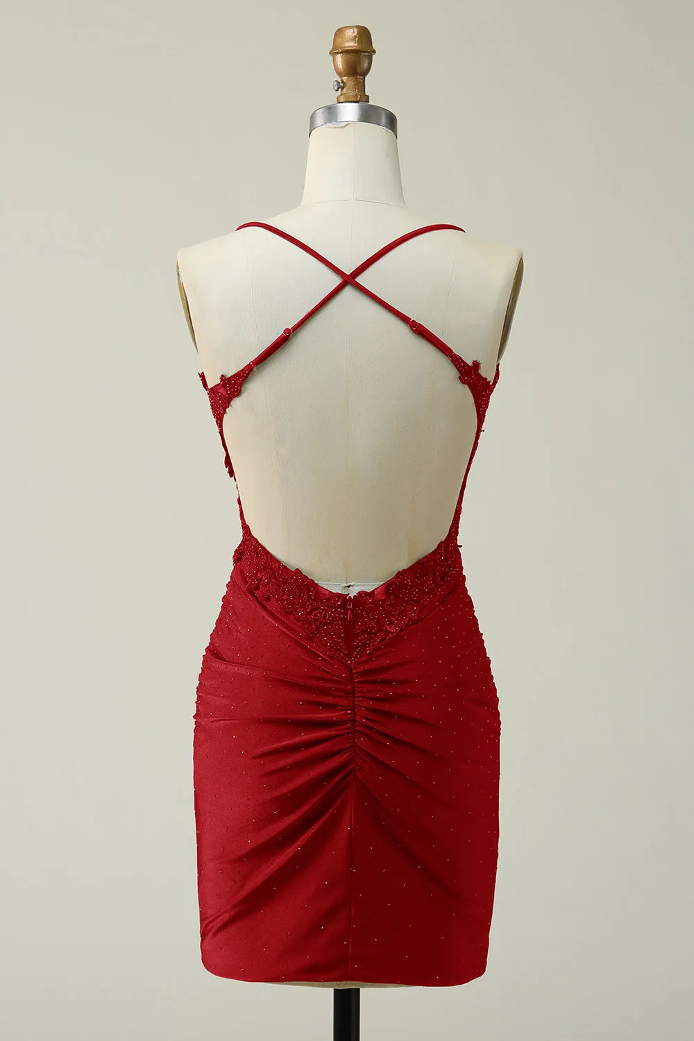 Dark Green Sheath Spaghetti Straps Short Homecoming Dress with Appliques