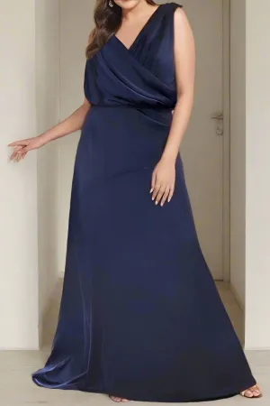 Dark Navy A-Line V-Neck Sleeveless Mother of The Bride Dresses