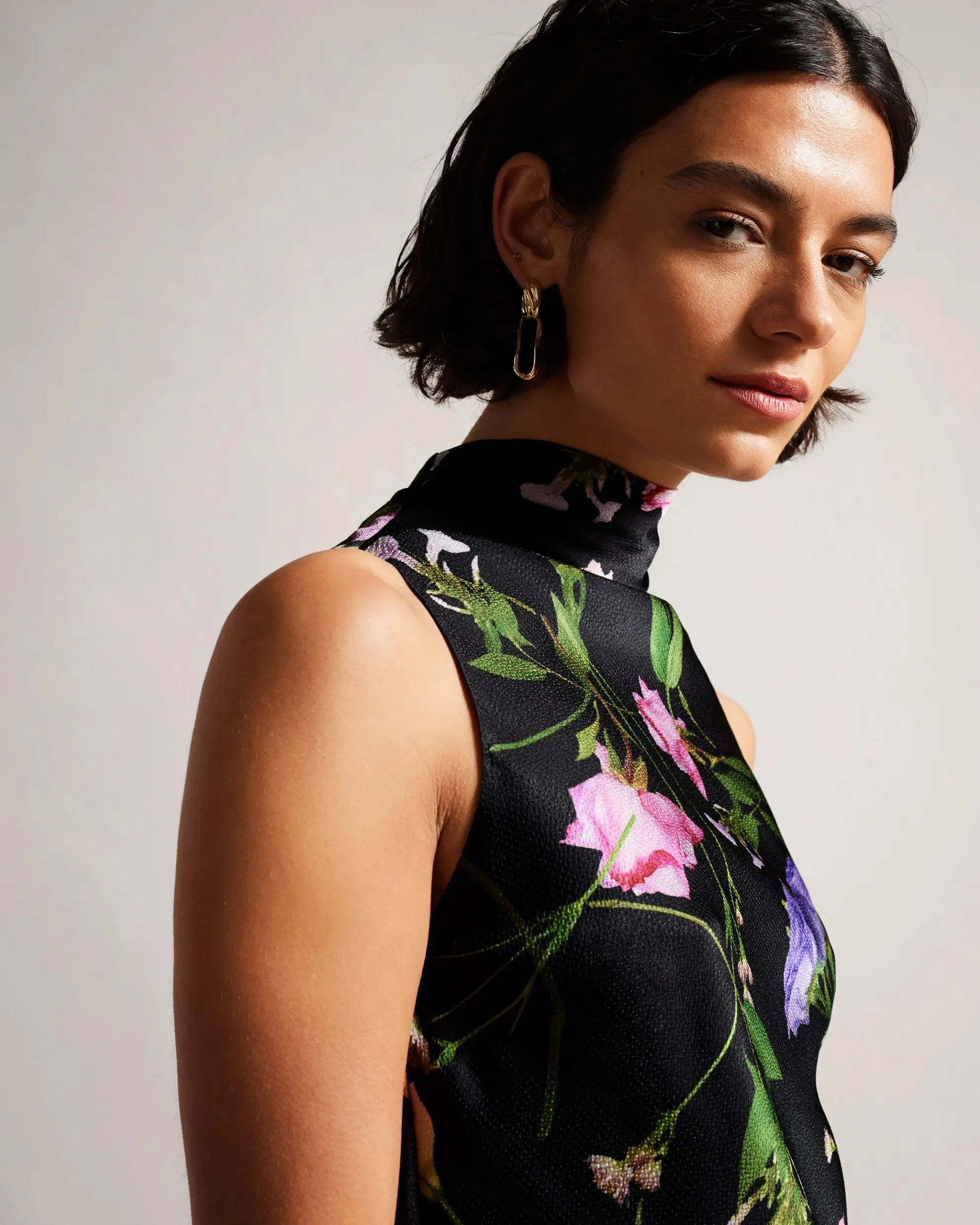 Demitri Floral Cowl Neck Top - Black
