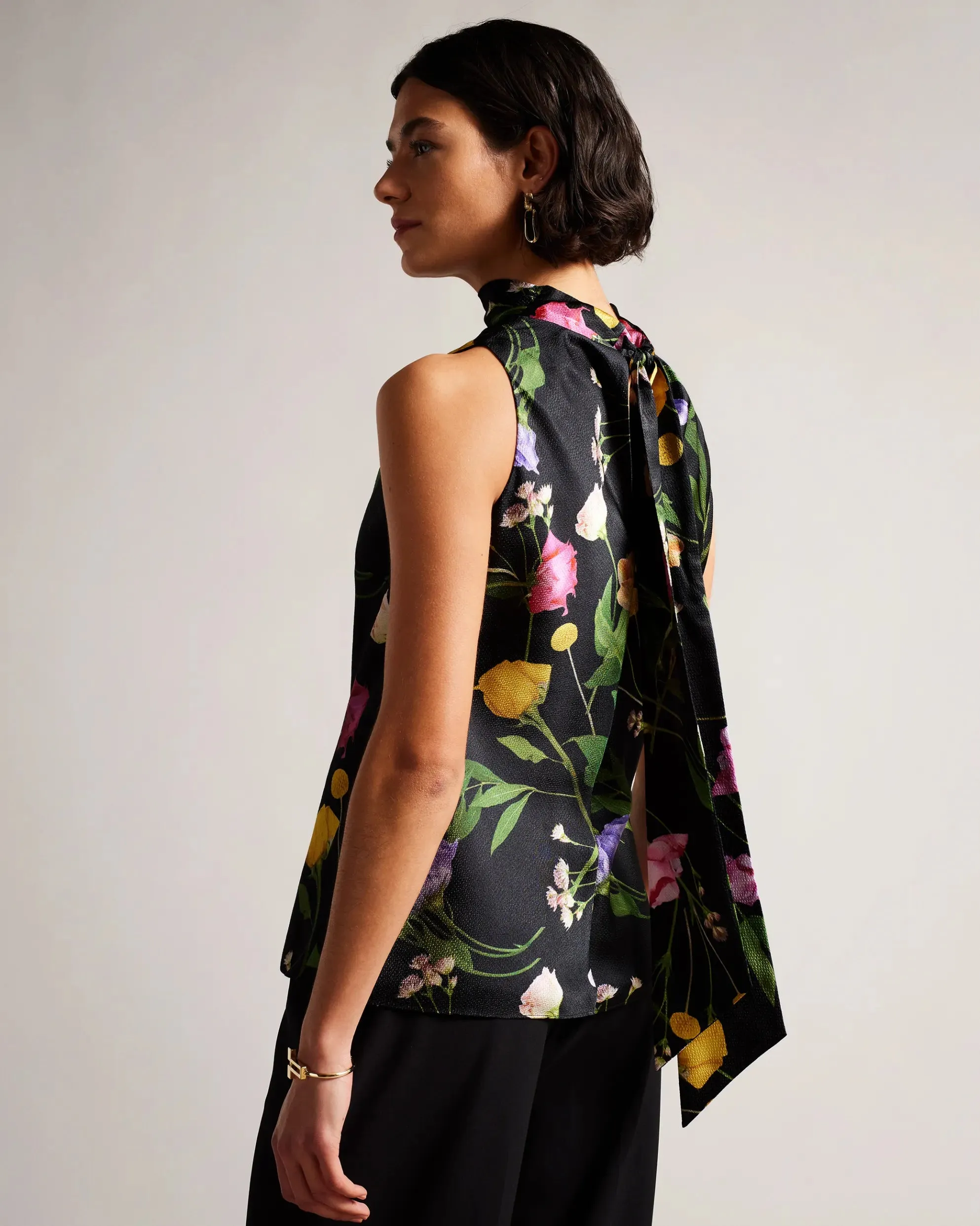 Demitri Floral Cowl Neck Top - Black