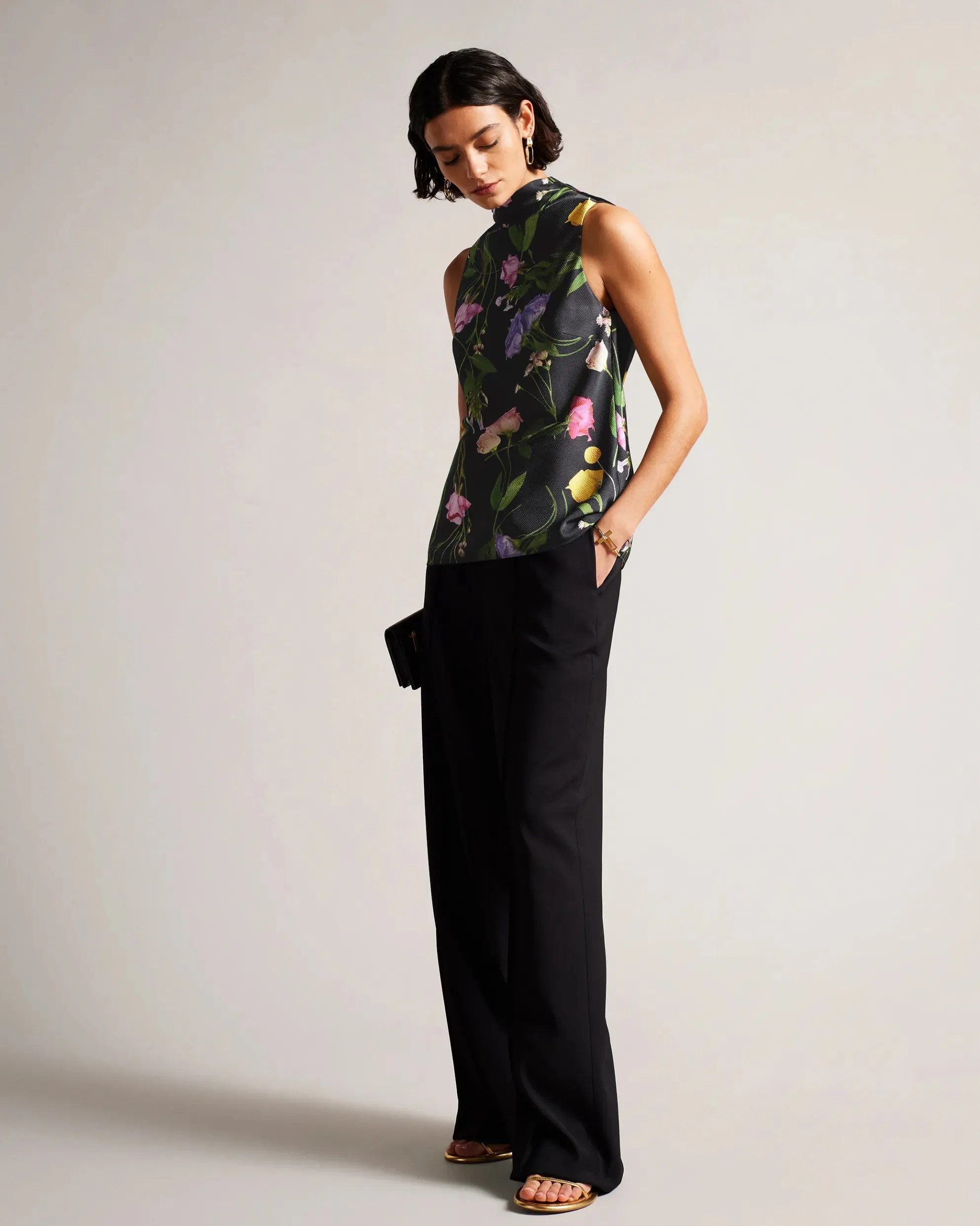 Demitri Floral Cowl Neck Top - Black