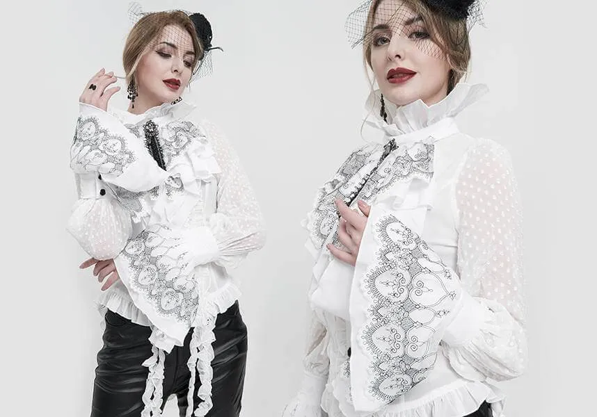 Devil Fashion Victorian Lace Cuff Sleeves - White with Intricate Embroidery (Women's)