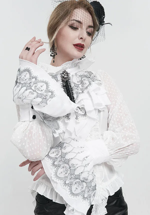 Devil Fashion Victorian Lace Cuff Sleeves - White with Intricate Embroidery (Women's)