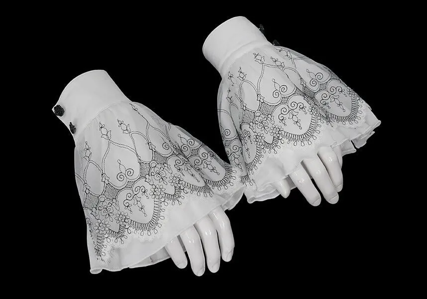Devil Fashion Victorian Lace Cuff Sleeves - White with Intricate Embroidery (Women's)