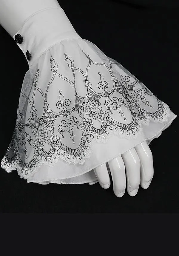 Devil Fashion Victorian Lace Cuff Sleeves - White with Intricate Embroidery (Women's)