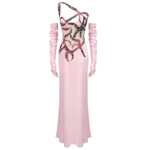 Diamonds Sequins Pink Maxi Long Dress