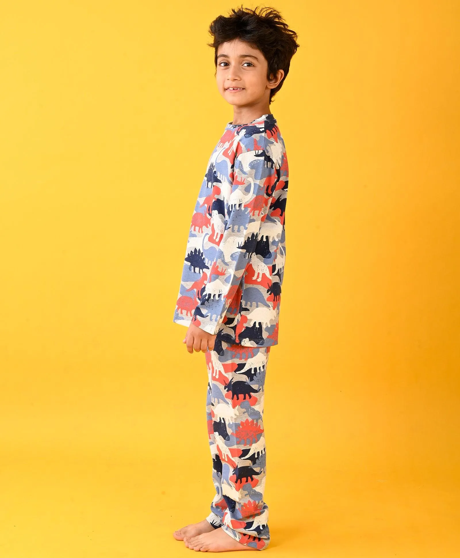 DINOSAUR GREY MELANGE LONG SLEEVE PYJAMA SET - GREY