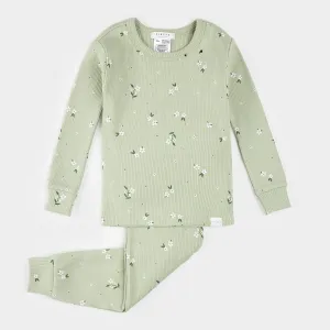 Ditsy Floral Print on Ribbed Desert Sage Infant PJ Set