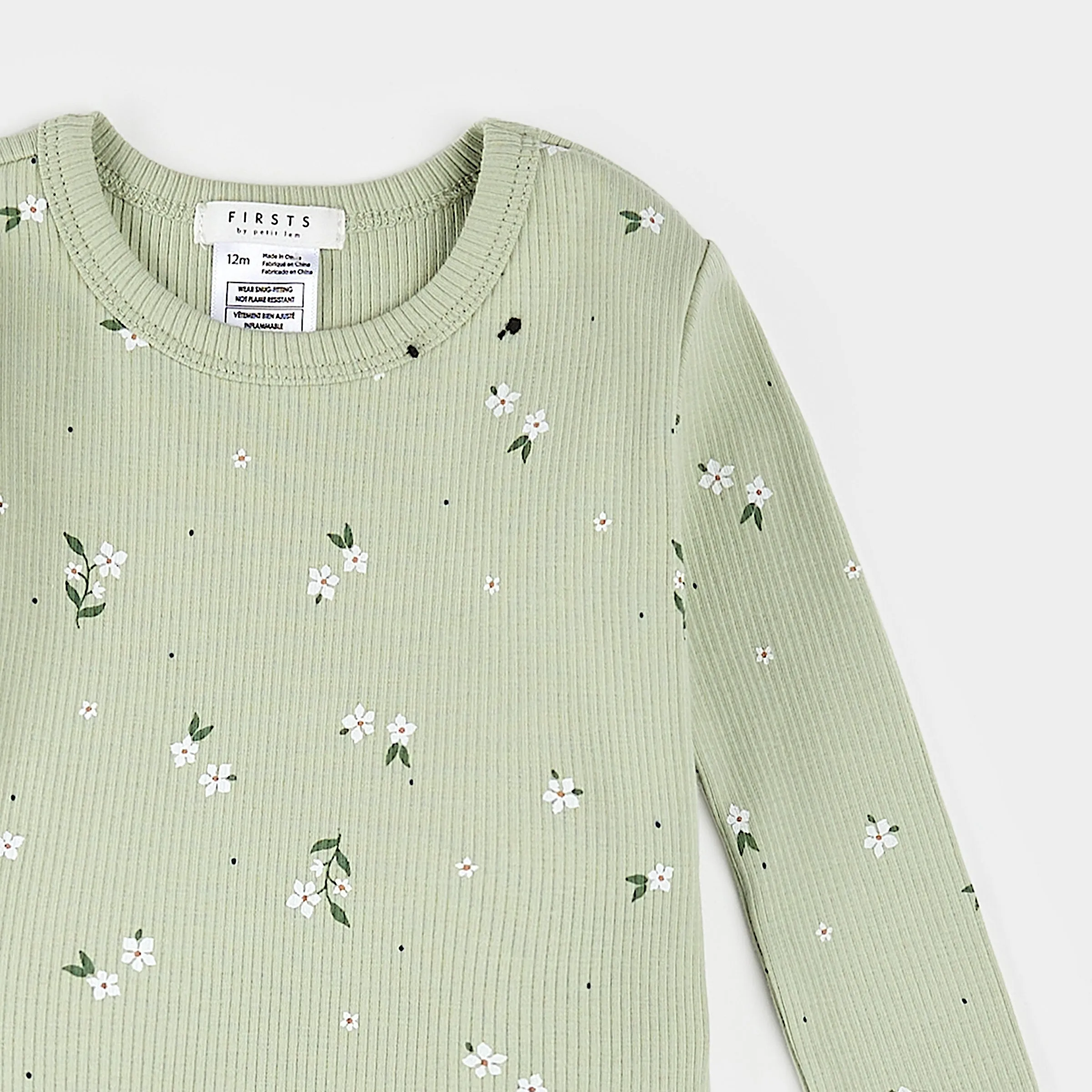 Ditsy Floral Print on Ribbed Desert Sage Infant PJ Set