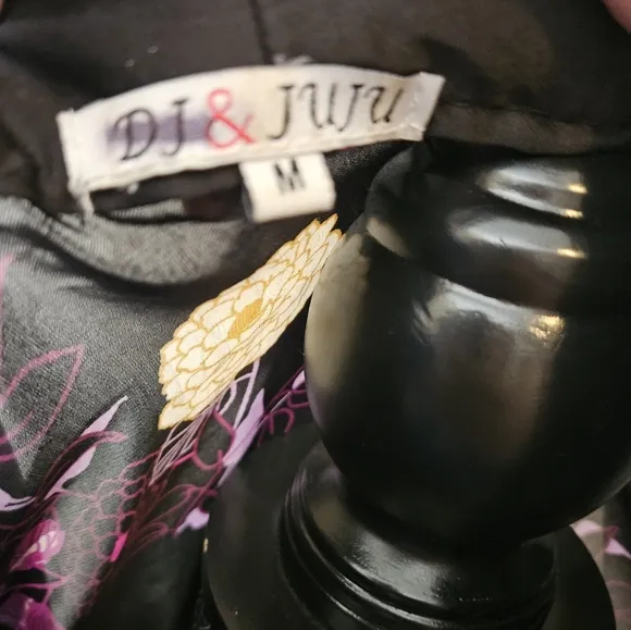 DJ &amp; Juju Black Pink Floral Kimono Sleepwear Feminine Flowy Oversized Cozy Sz M