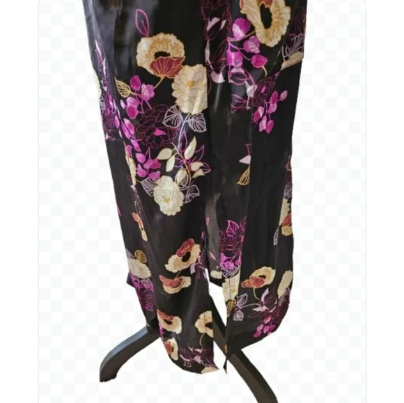 DJ &amp; Juju Black Pink Floral Kimono Sleepwear Feminine Flowy Oversized Cozy Sz M