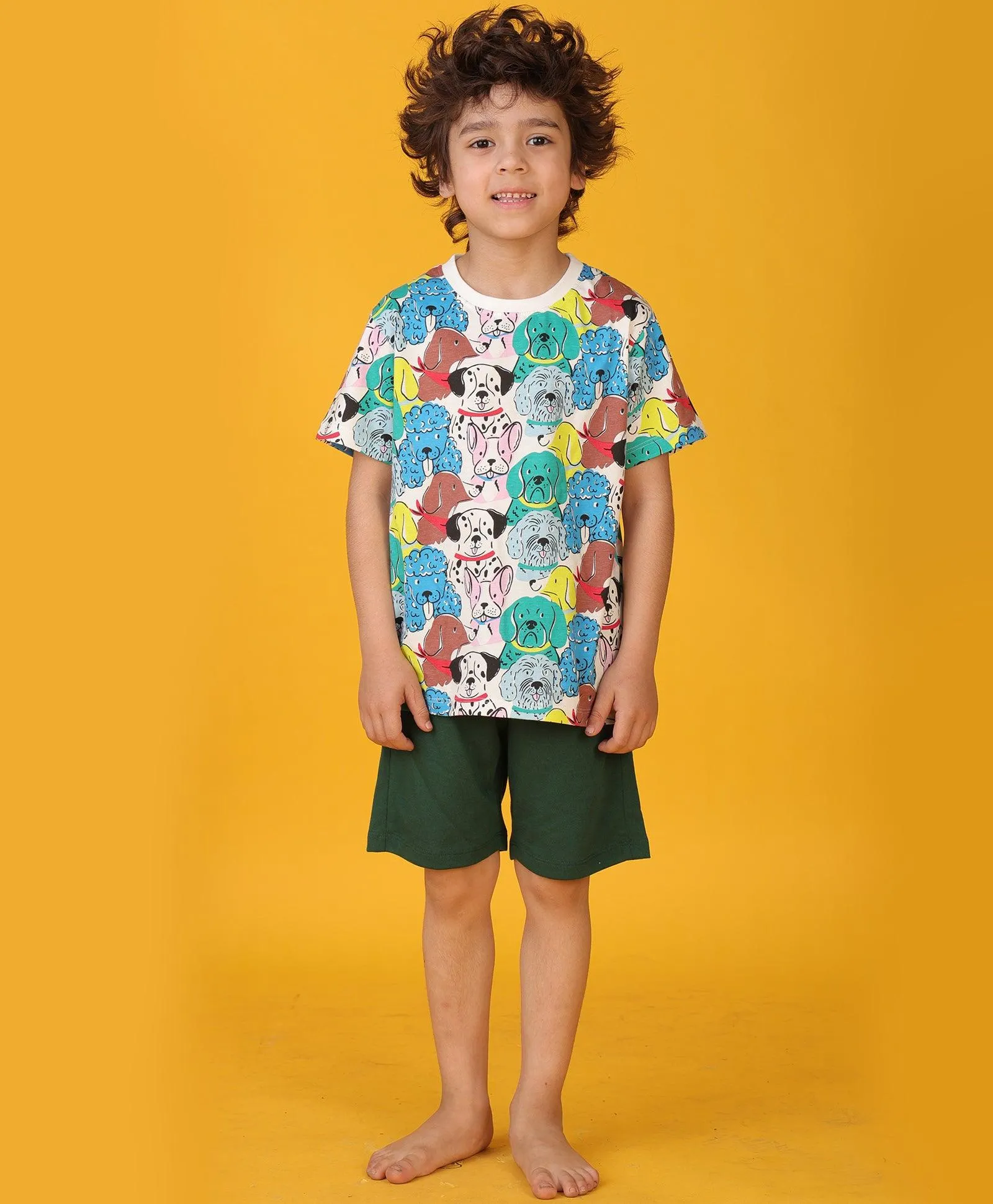 DOGS GREEN SLEEPWEAR SHORT SET - WHITE/GREEN