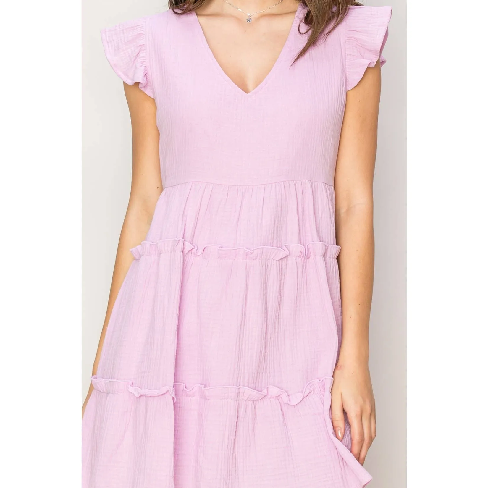 DOUBLE GAUZE TIERED MINI DRESS