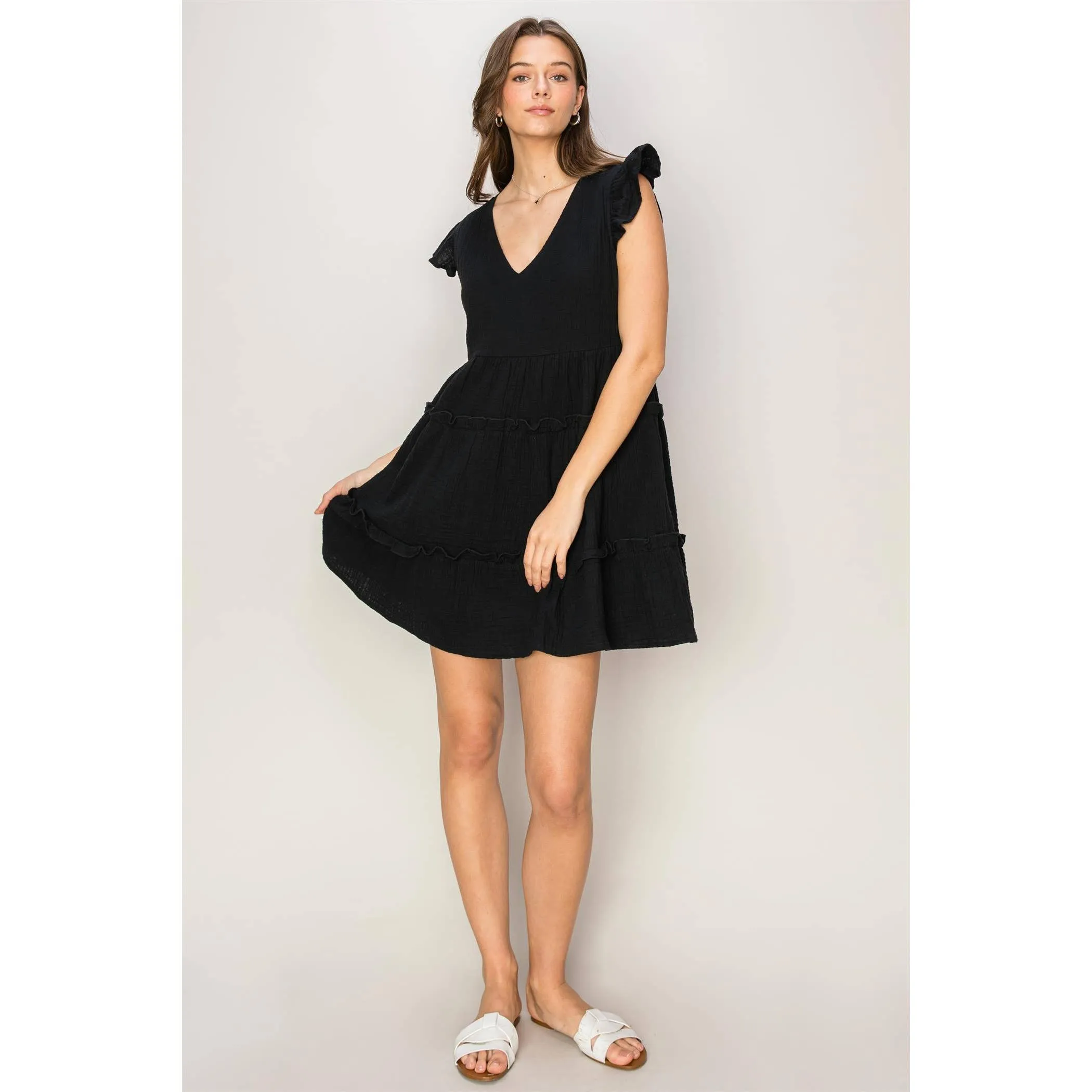 DOUBLE GAUZE TIERED MINI DRESS
