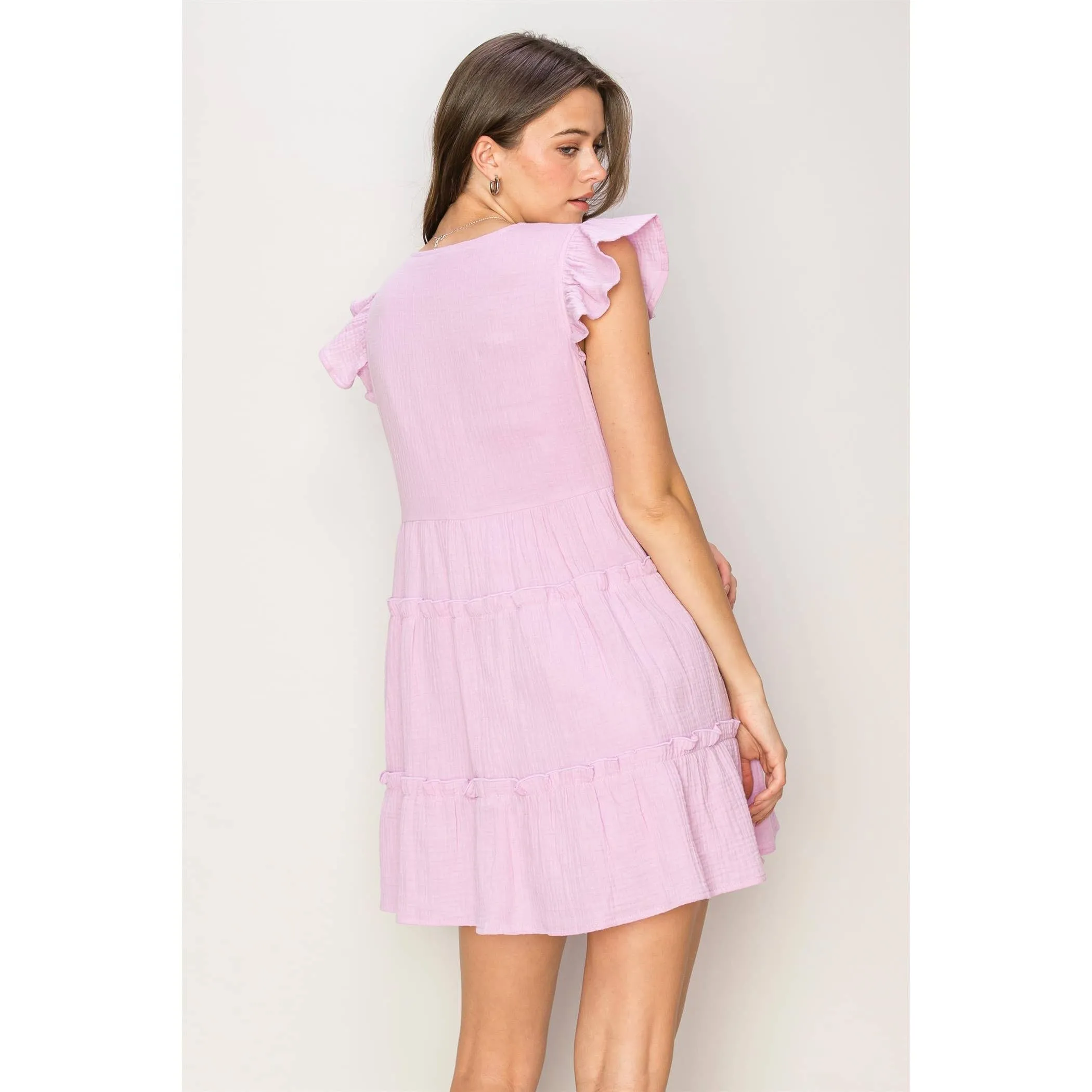 DOUBLE GAUZE TIERED MINI DRESS
