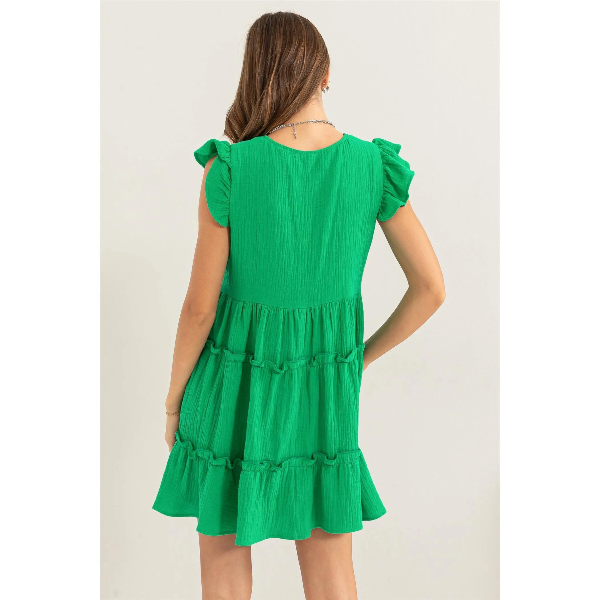 DOUBLE GAUZE TIERED MINI DRESS
