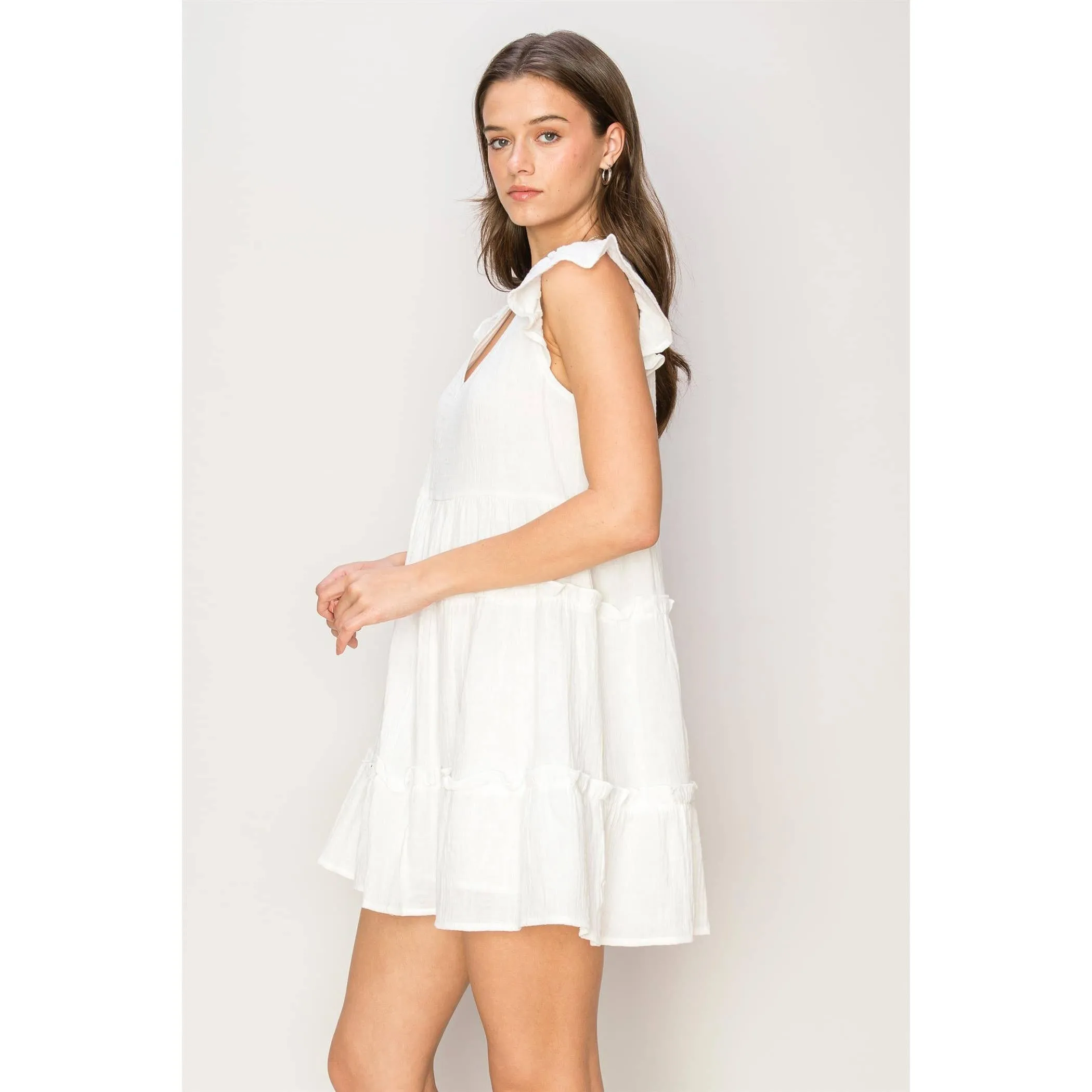 DOUBLE GAUZE TIERED MINI DRESS