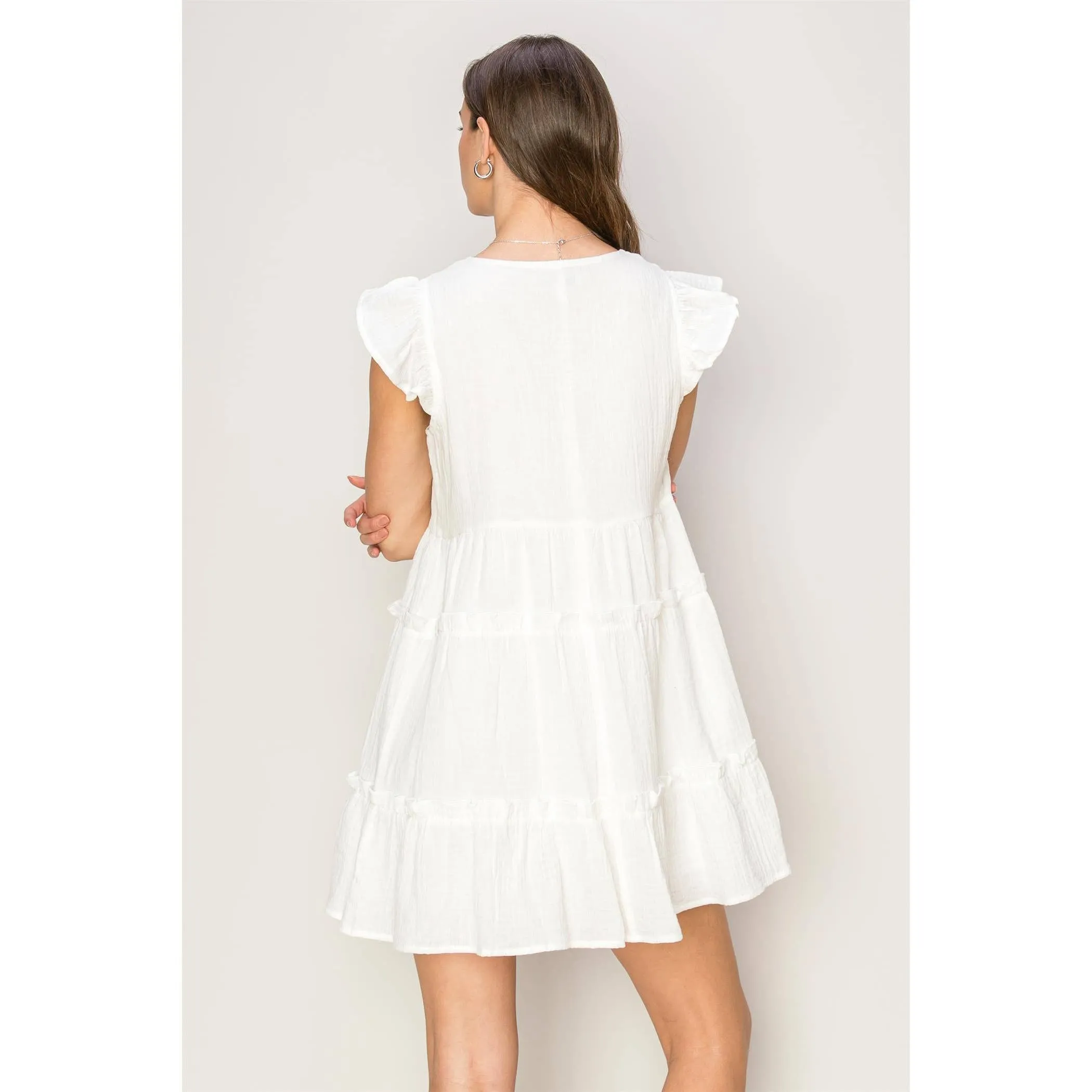 DOUBLE GAUZE TIERED MINI DRESS