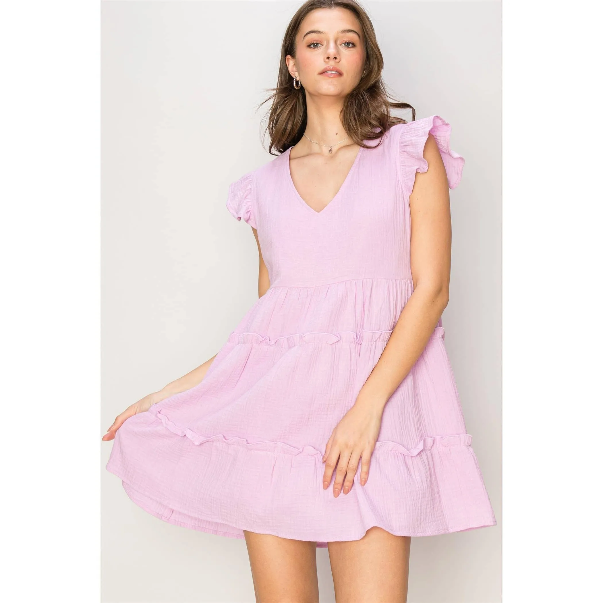 DOUBLE GAUZE TIERED MINI DRESS