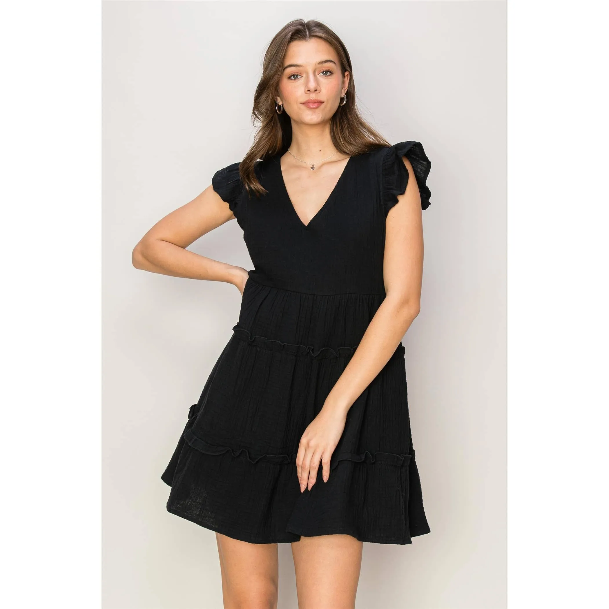 DOUBLE GAUZE TIERED MINI DRESS