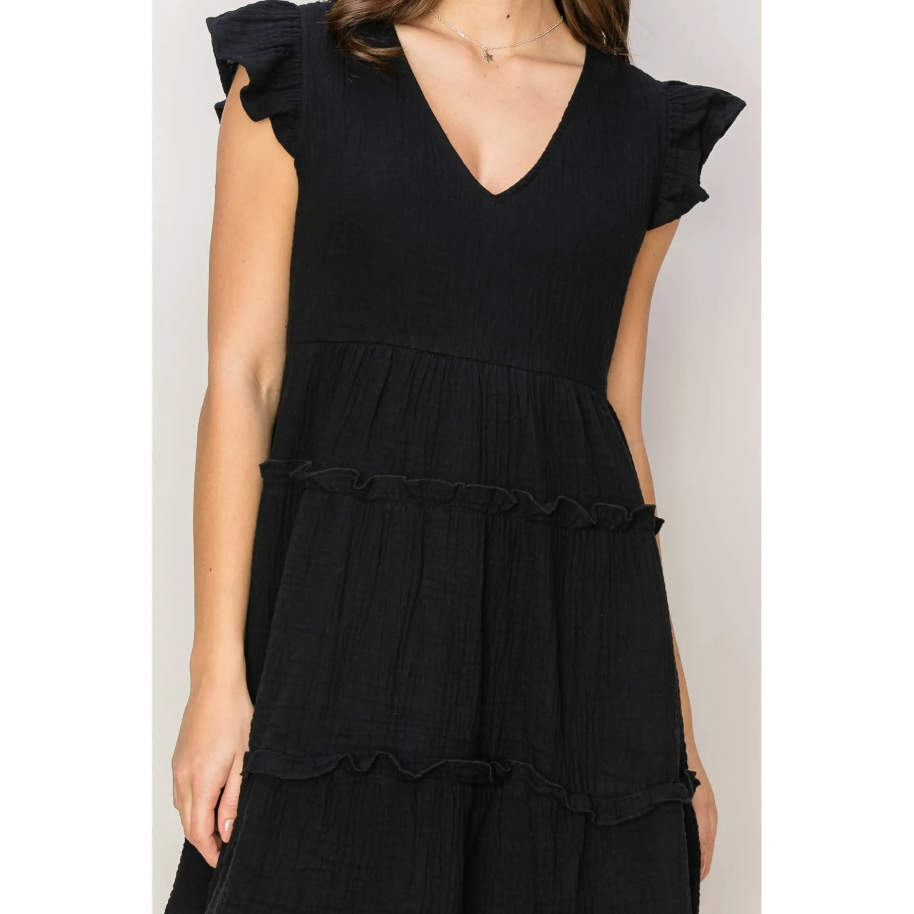 DOUBLE GAUZE TIERED MINI DRESS
