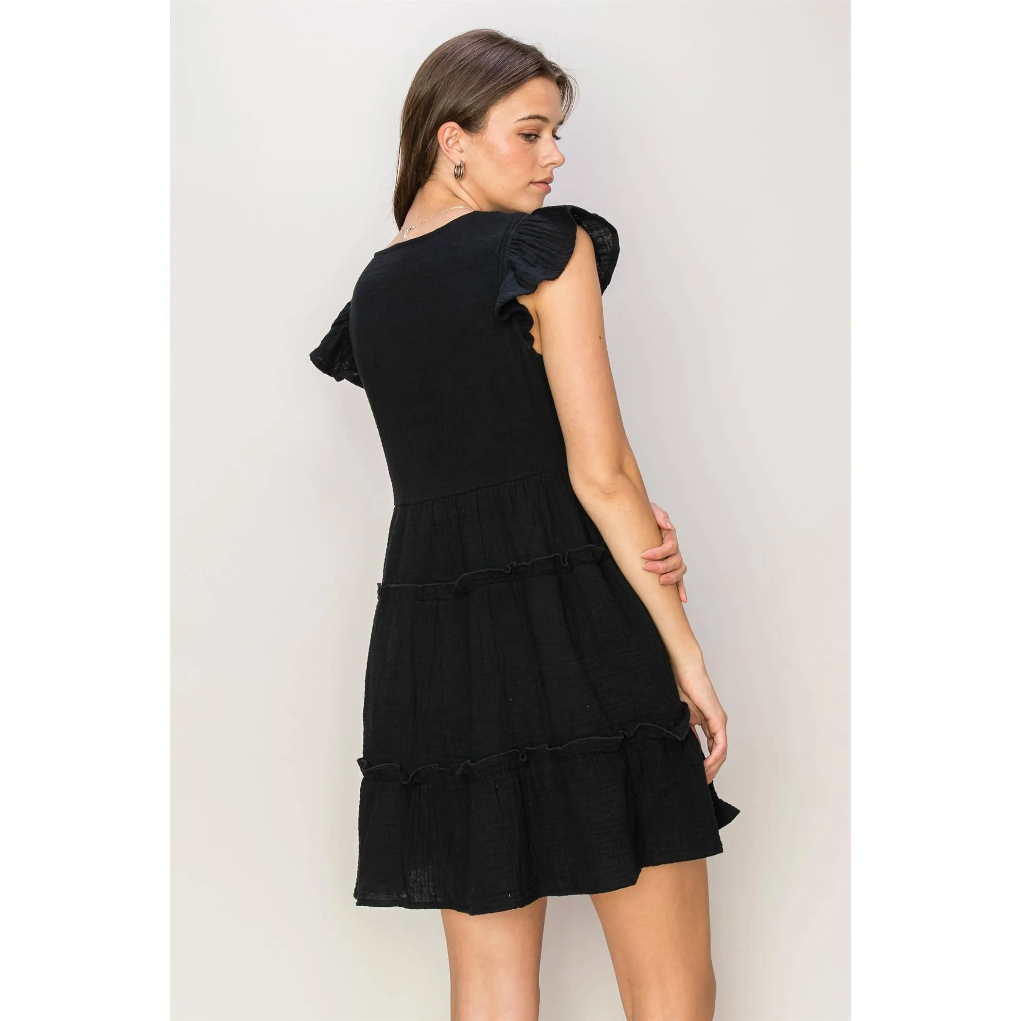 DOUBLE GAUZE TIERED MINI DRESS