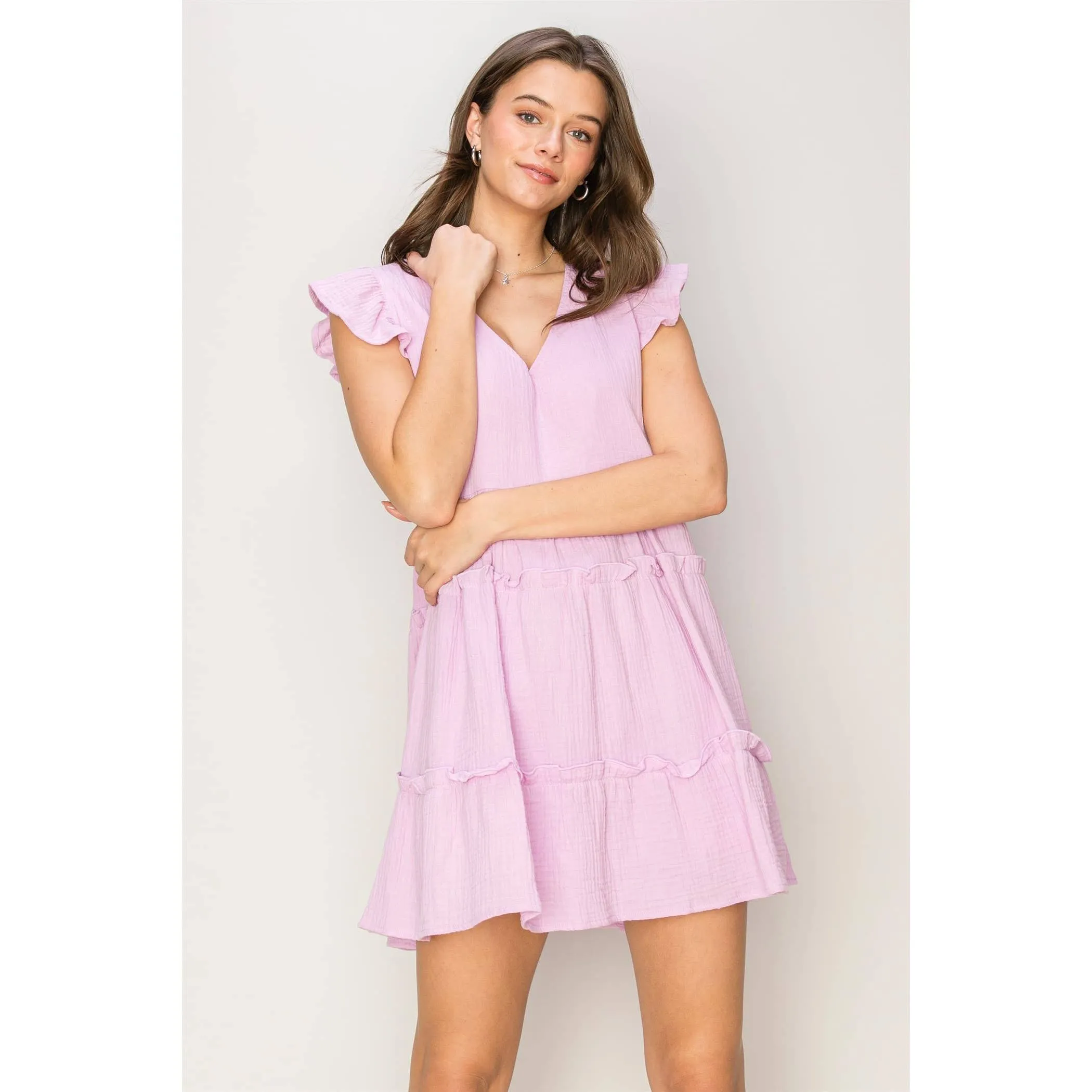 DOUBLE GAUZE TIERED MINI DRESS