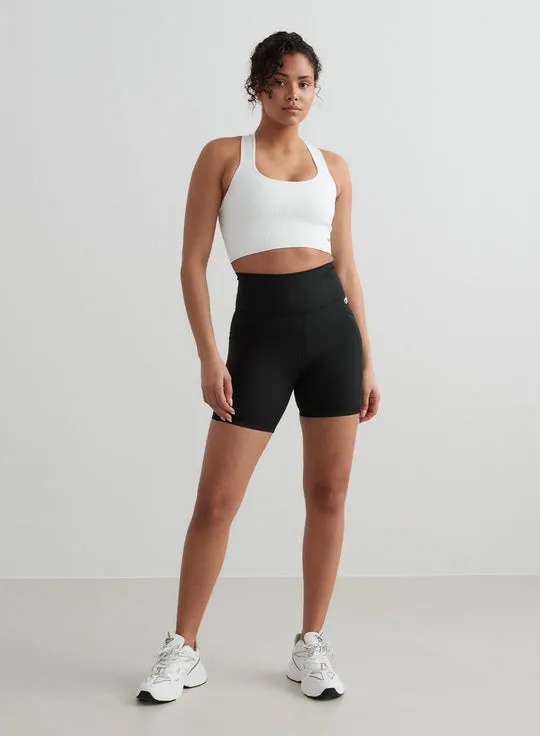 Double Pocket Midi Biker Shorts | Black