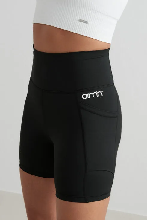 Double Pocket Midi Biker Shorts | Black