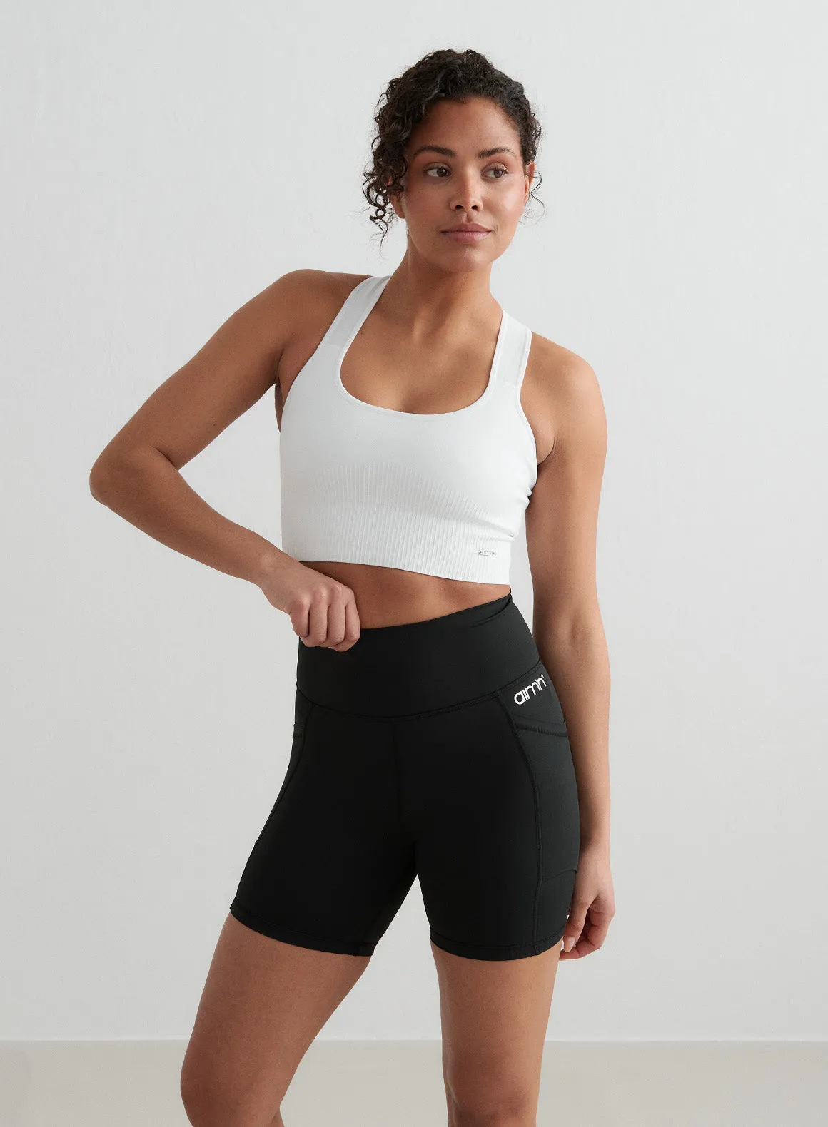 Double Pocket Midi Biker Shorts | Black