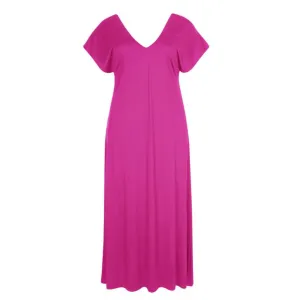 Double V-Neck Plus Sized Dress - Fuchsia