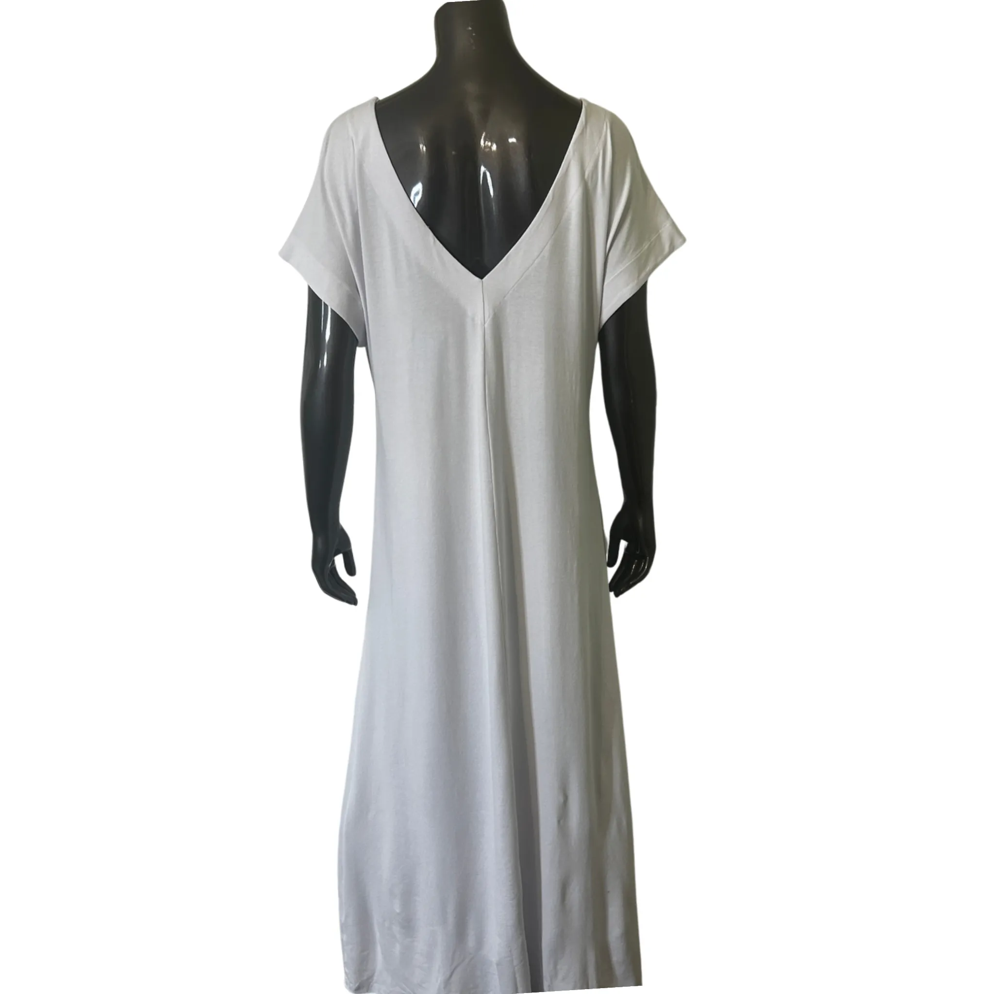 Double V-Neck Plus Sized Dress - Whtie