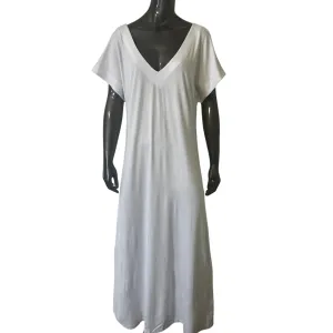 Double V-Neck Plus Sized Dress - Whtie
