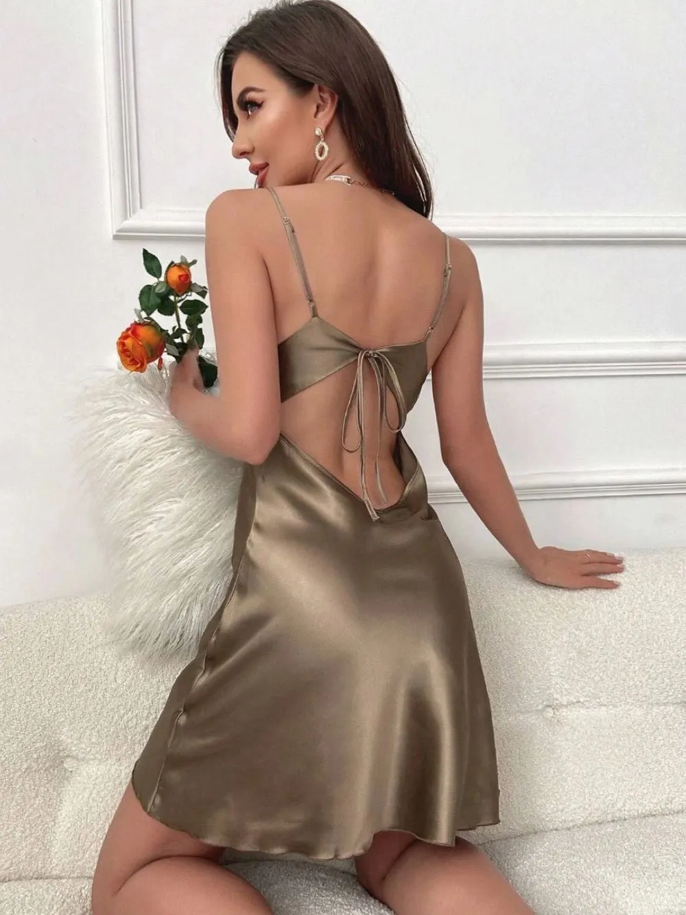 Draped Collar Satin Cami Nightdress