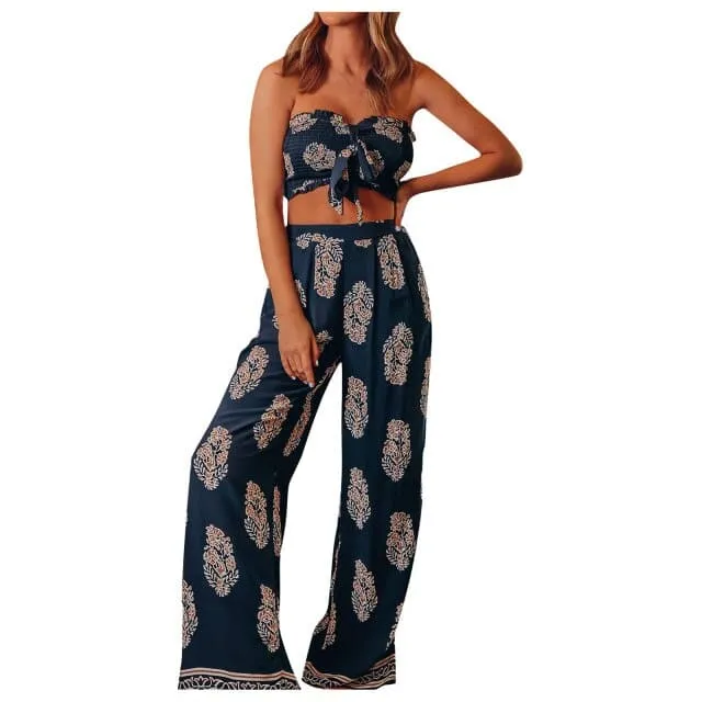 DressBetty - Fashion Bohemian Camis Crop Tops Long Pants 2 Piece Set
