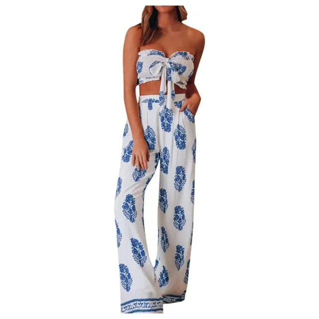 DressBetty - Fashion Bohemian Camis Crop Tops Long Pants 2 Piece Set