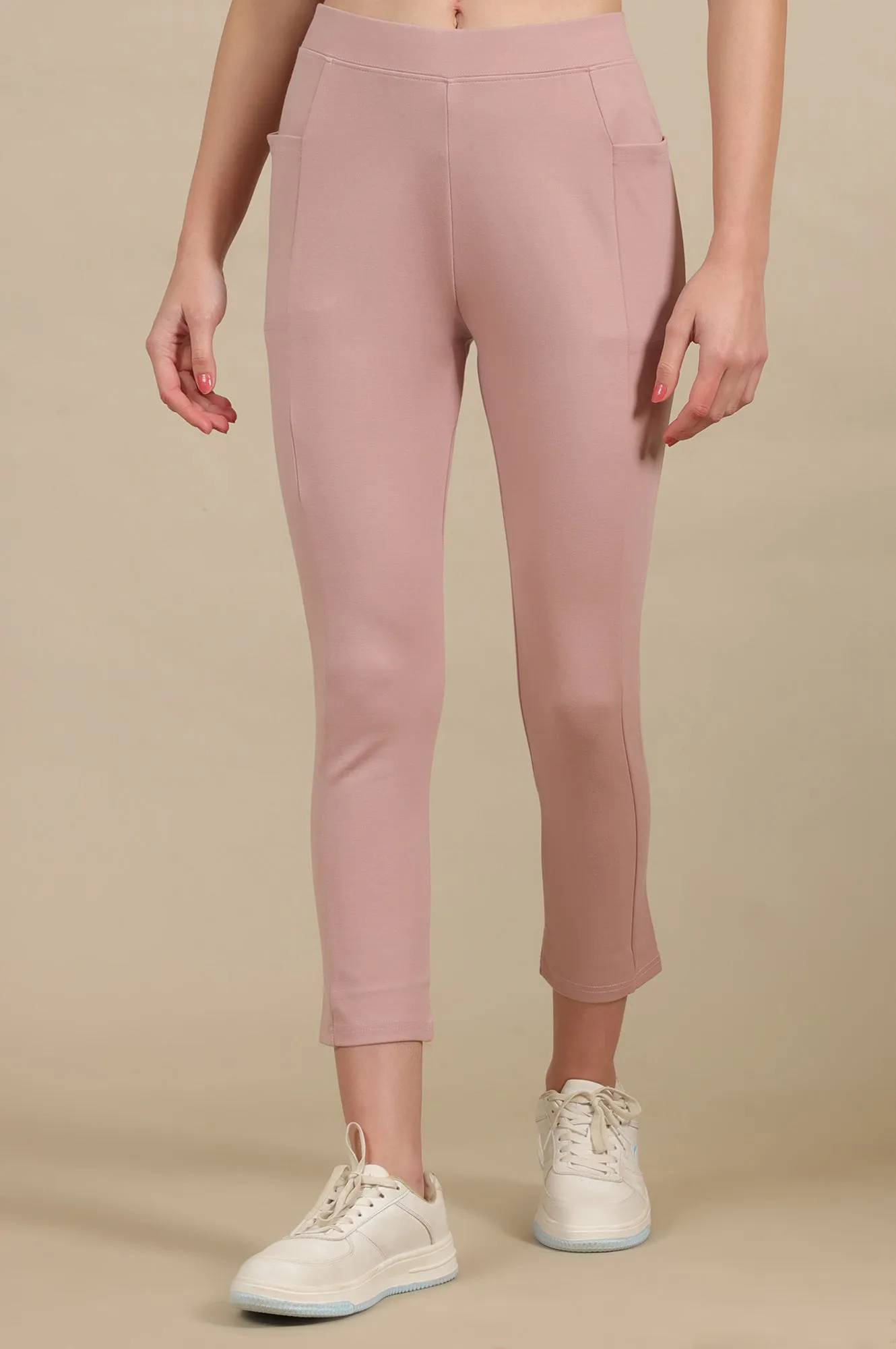 Dusty Pink Calf Length Yoga Tights