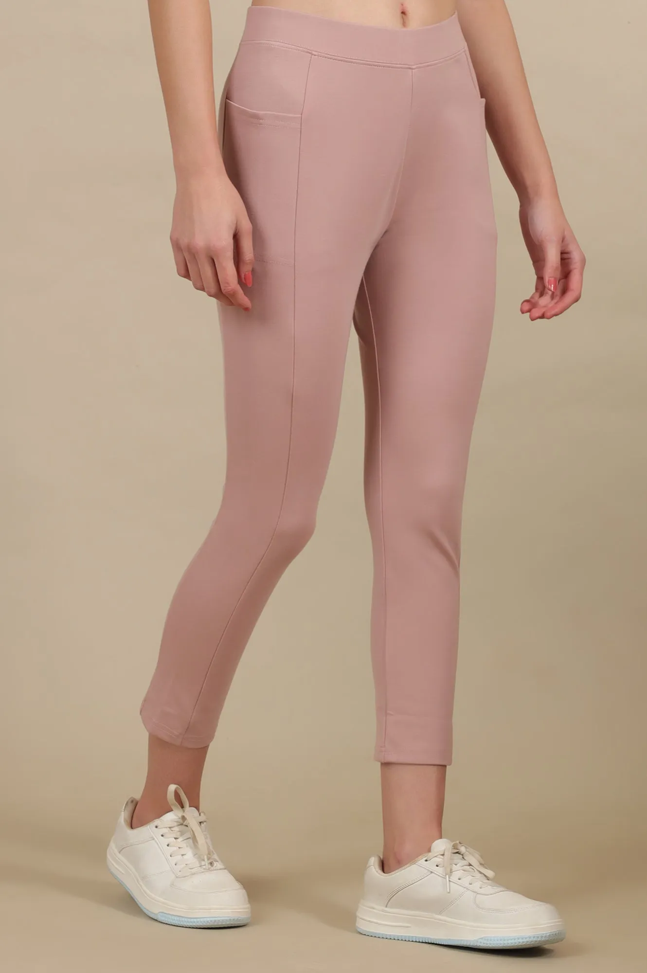 Dusty Pink Calf Length Yoga Tights