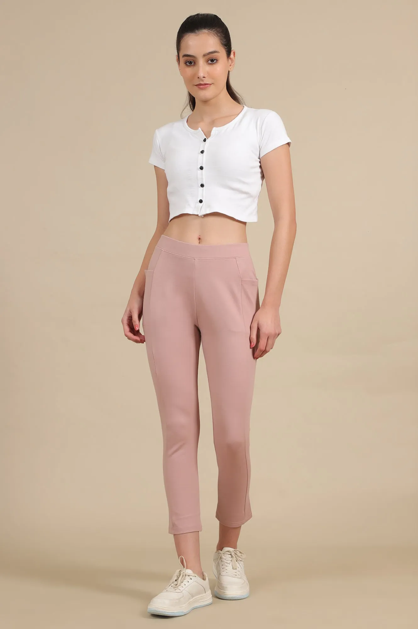Dusty Pink Calf Length Yoga Tights