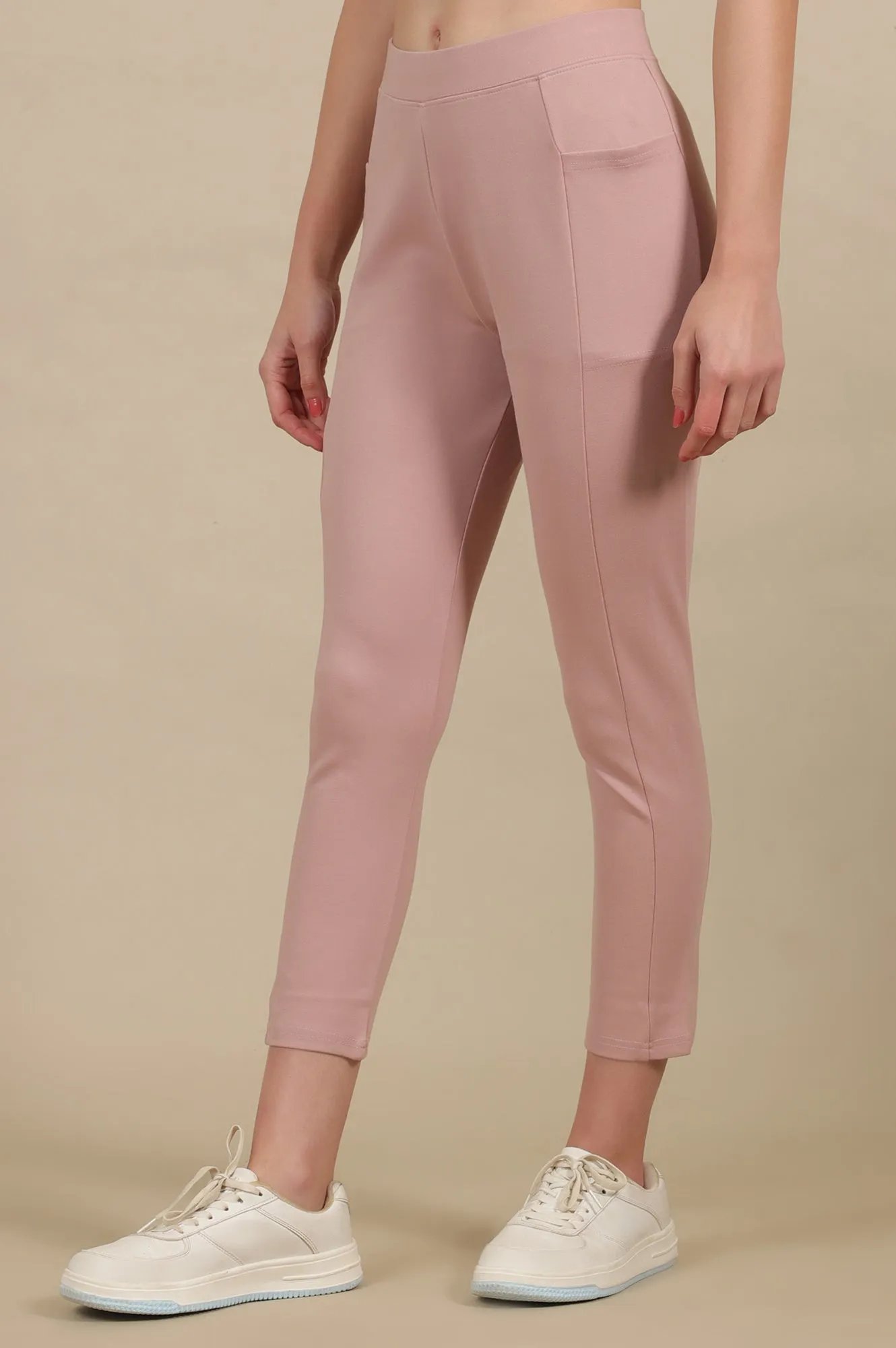 Dusty Pink Calf Length Yoga Tights