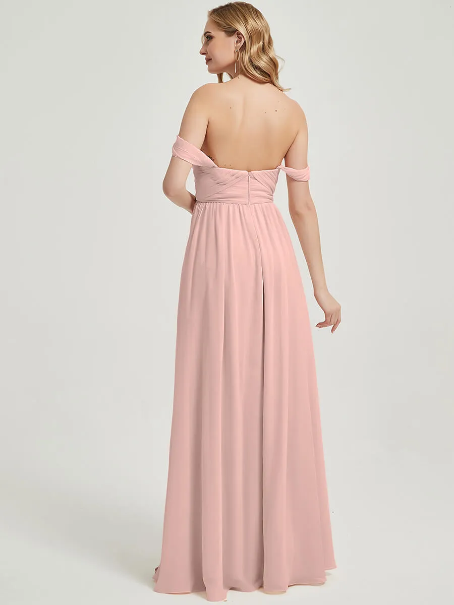 Dusty Pink Pleated Convertible Maxi Chiffon Bridesmaid Dress