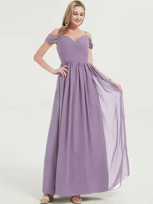 Dusty Purple Spaghetti Straps Pleated Chiffon Maxi Bridesmaid Dress