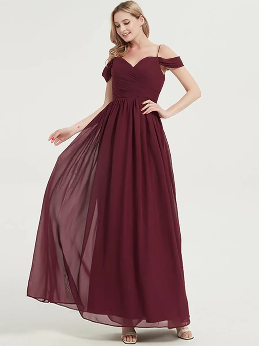 Dusty Purple Spaghetti Straps Pleated Chiffon Maxi Bridesmaid Dress