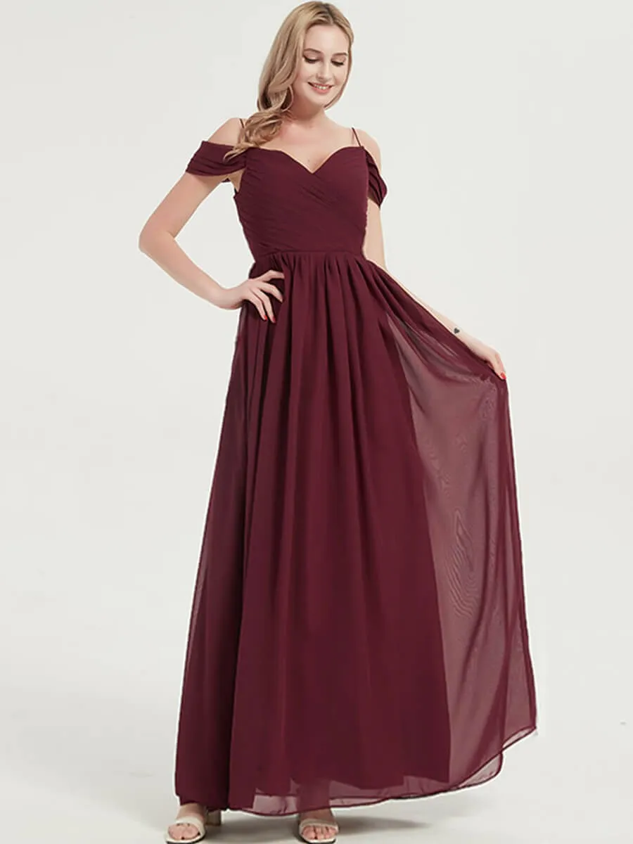 Dusty Purple Spaghetti Straps Pleated Chiffon Maxi Bridesmaid Dress