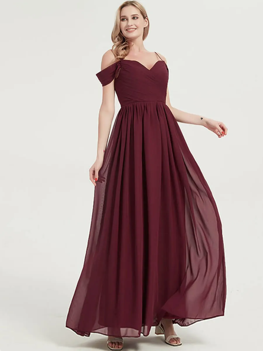 Dusty Purple Spaghetti Straps Pleated Chiffon Maxi Bridesmaid Dress