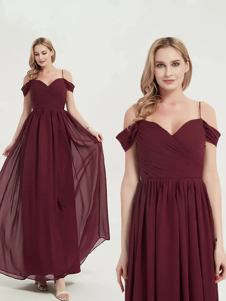 Dusty Purple Spaghetti Straps Pleated Chiffon Maxi Bridesmaid Dress