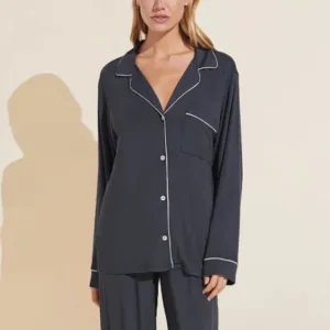 Eberjey Soft and Comfy Gray Long PJ Top &quot;Gisele&quot;