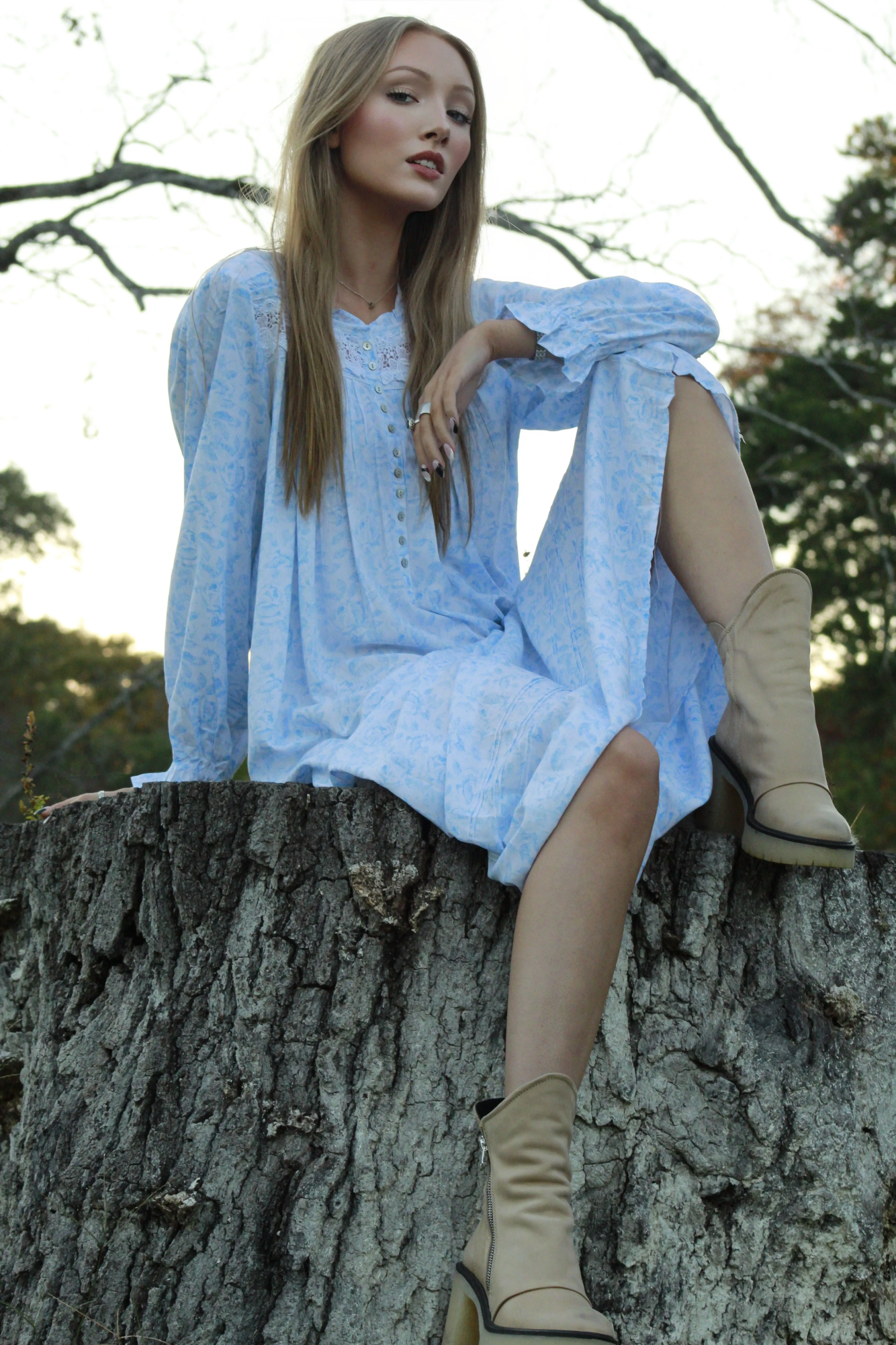 Ecovero Blue Rose Long Sleeve Nightgown Eileen West