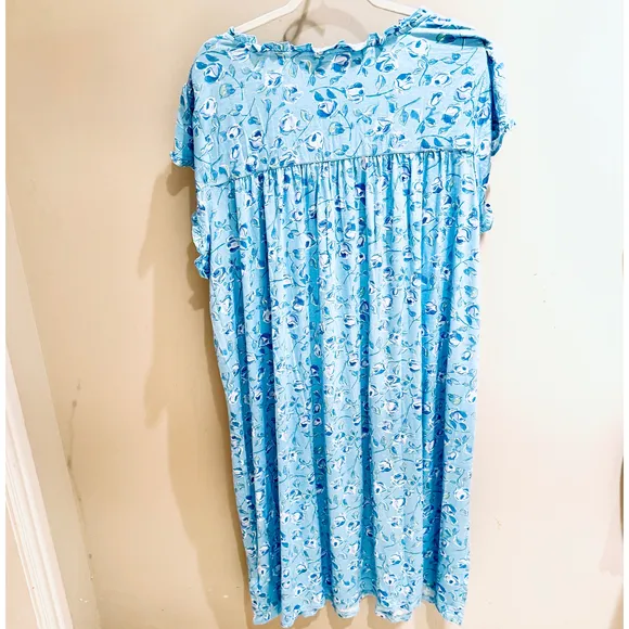 Eileen West Nightgown Floral Print Short Sleeve Sleep Dress Lounger 2X