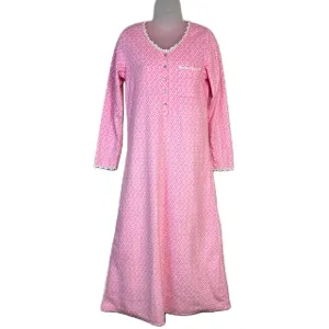 Eileen West Nightgown Size XS Long Sleeve Fleece Pink Lace Cottagecore Modest